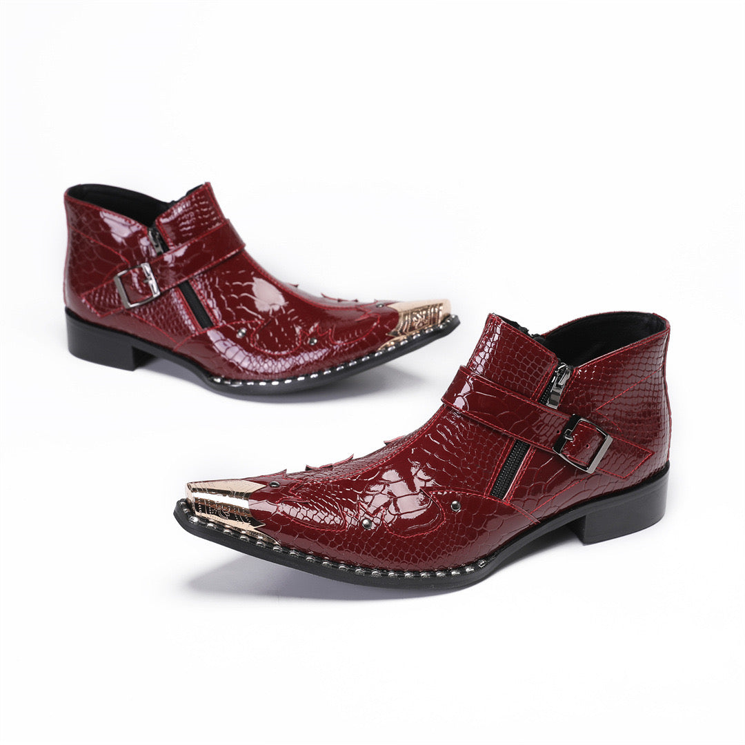 wine red Men Boots Fashion Chelsea Boots Pointy short boots