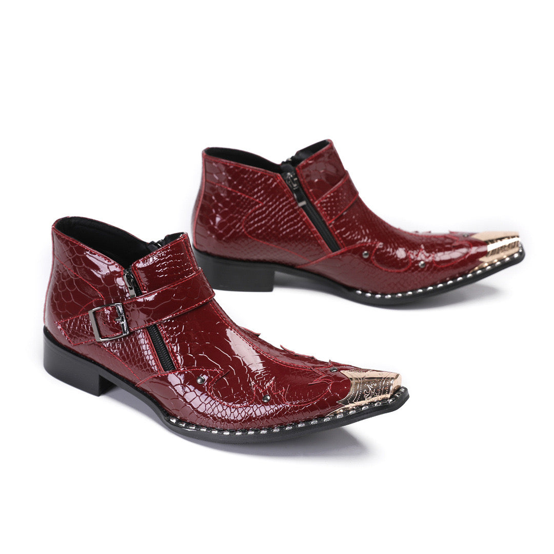 wine red Men Boots Fashion Chelsea Boots Pointy short boots