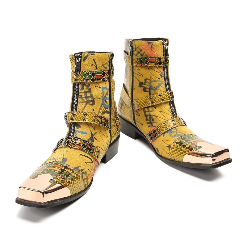 Große quadratische Eisenkappe Chelsea Stiefeletten Herren bunte Schuhe Herrenstiefel