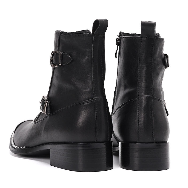 Black Genuine Leather Motorcycle Boots Heels Party Mens boots