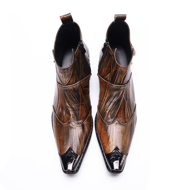 Brown retro pointed party boots men's motorcycle short boots