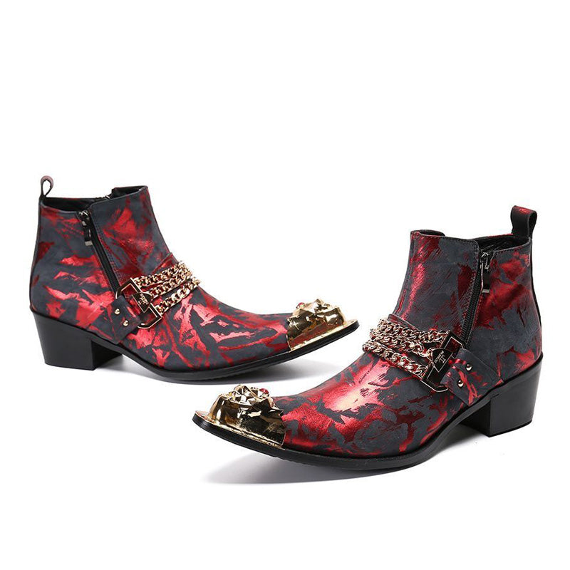 Leather Men Shoes Boots High Boots Metal Pointed Toe Shoes Men