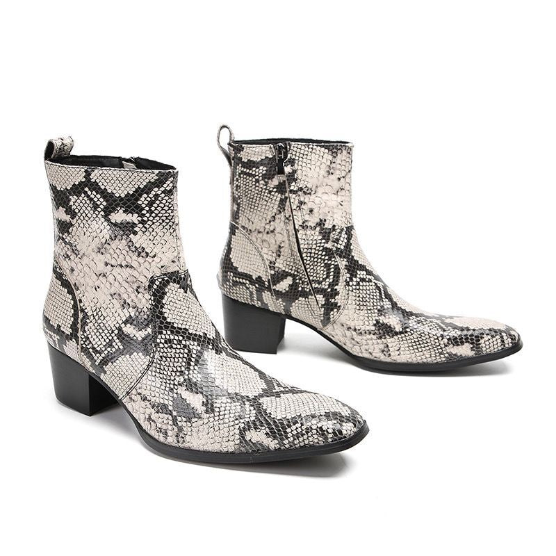 Fashion snake patterned leather long boots for men's motorcycle boots