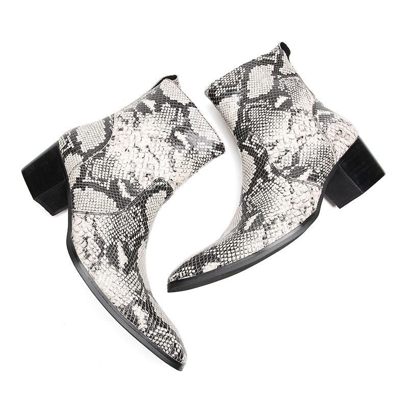 Fashion snake patterned leather long boots for men's motorcycle boots