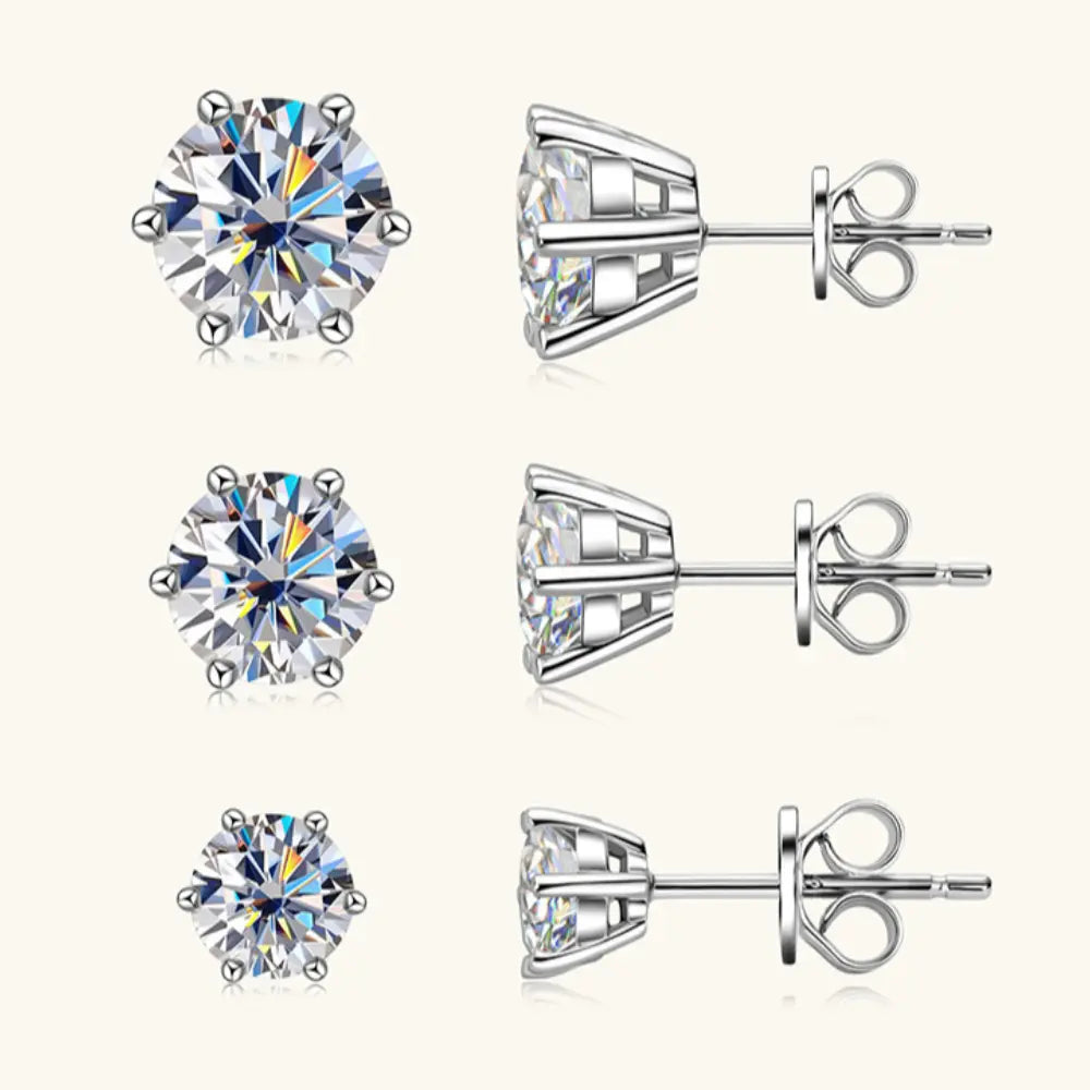 Boucles d'oreilles clous classiques six griffes en moissanite S925