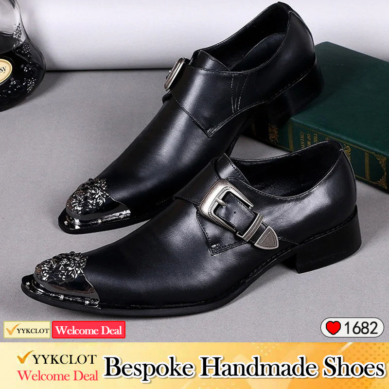 Black buckle men's business formal dress shoes