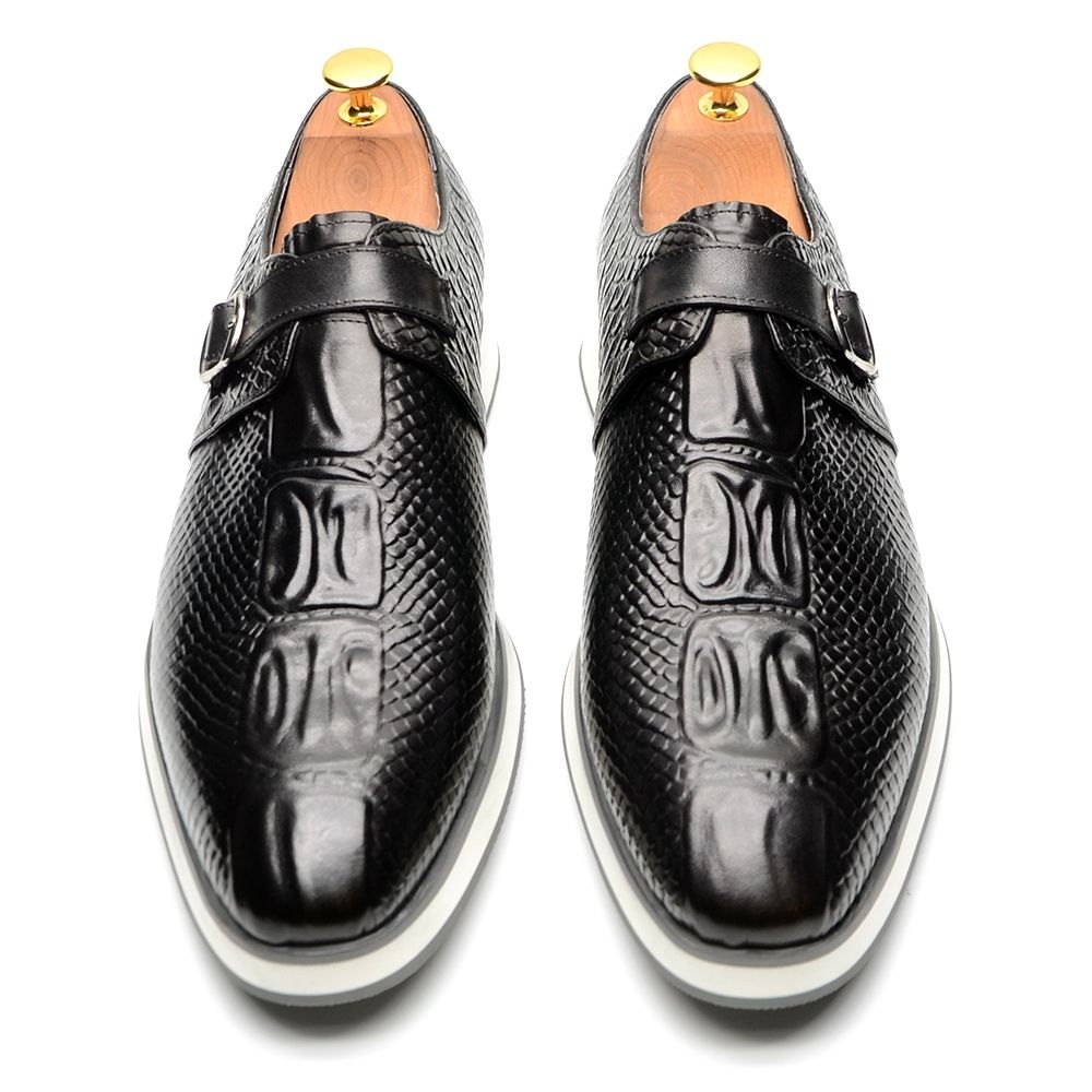 Fashion Snake Leather Pointed Loafers Men's Buckle Casual Leather Shoes