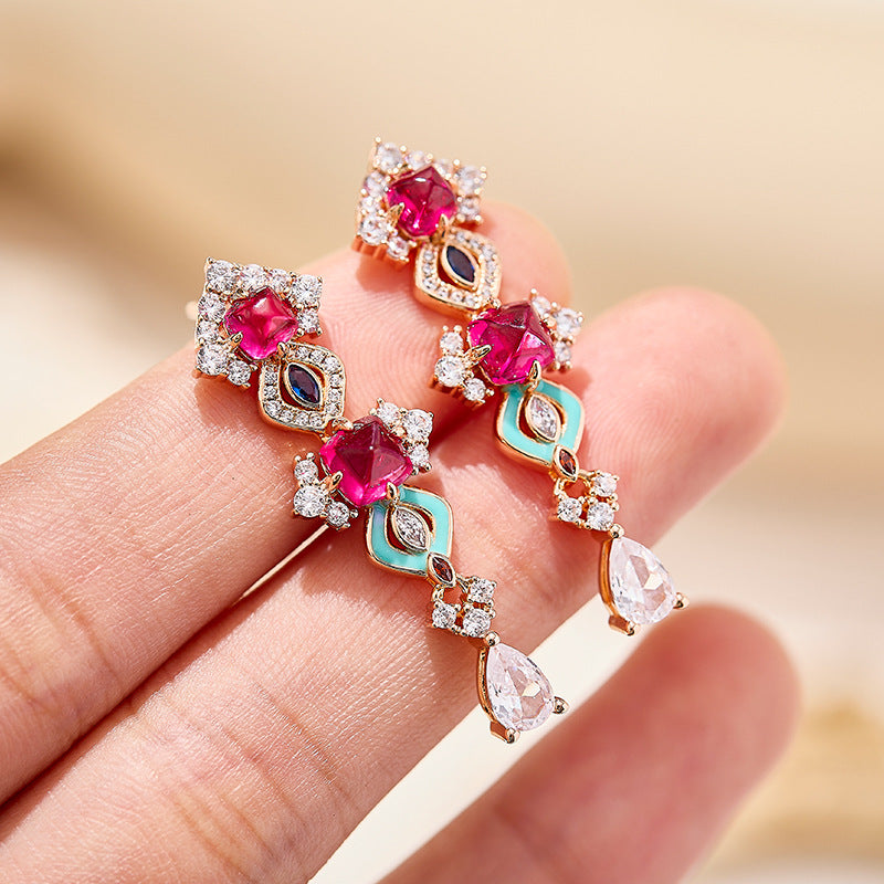 Boucles d'oreilles françaises rétro en émail plaqué or