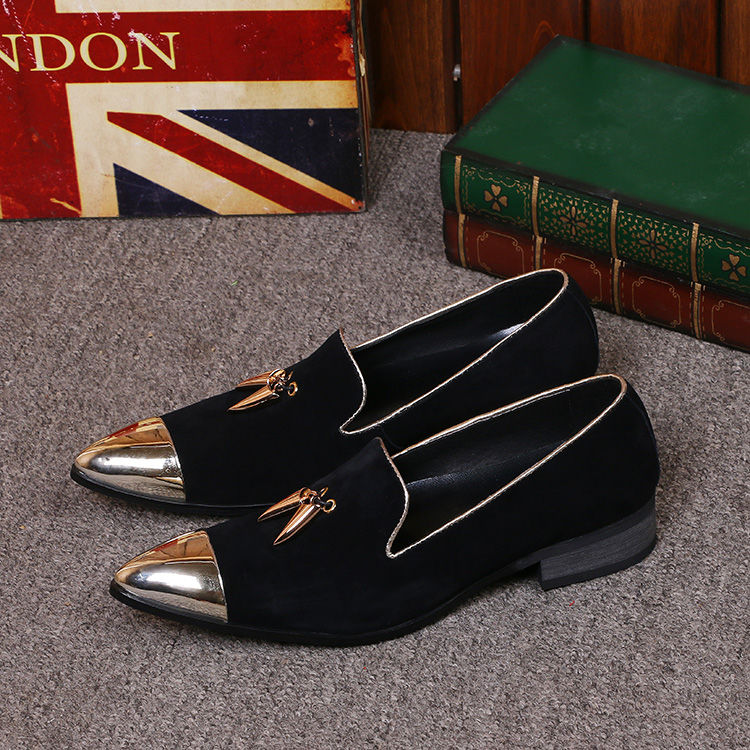 Fashion tassel anti-velvet loafers black pointed men's leather shoes