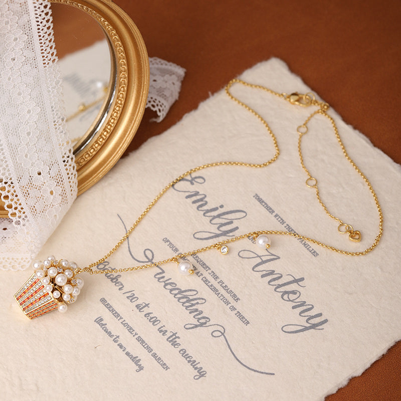 Personalized popcorn pearl zircon necklace