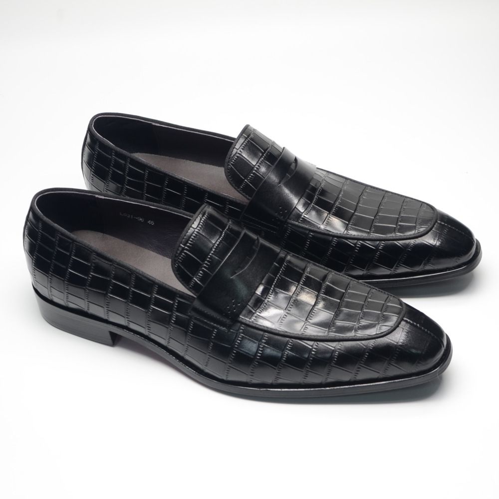 Black business crocodile pattern men's loafers