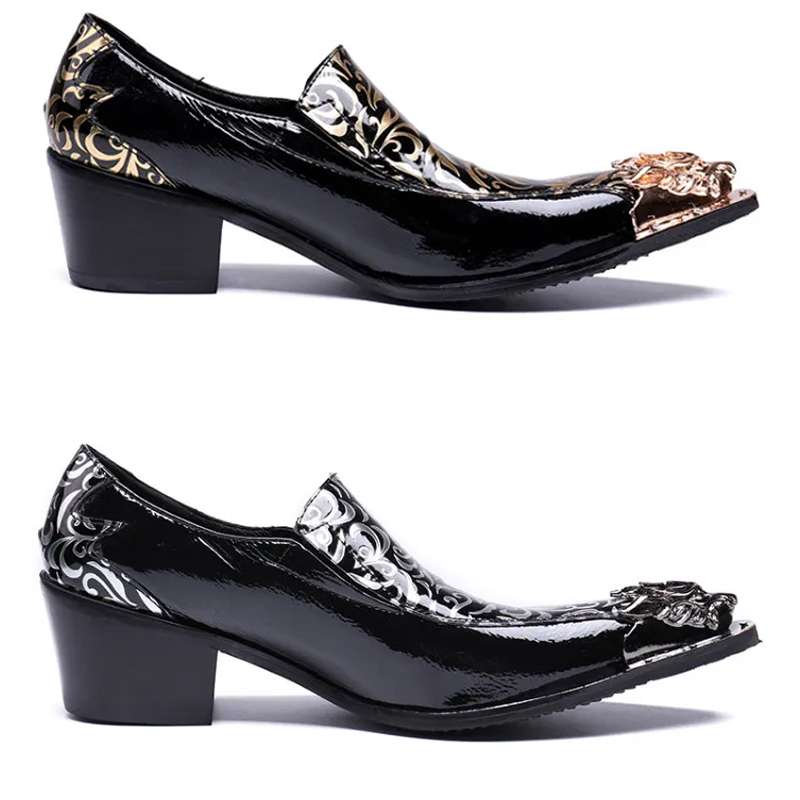 Retro glossy patterned pointed high-heeled dress shoes