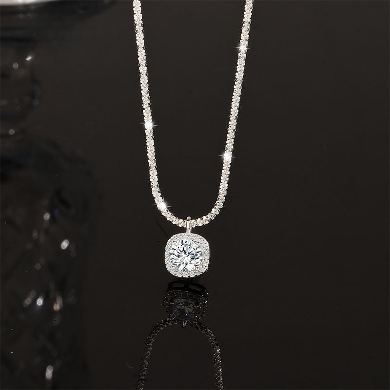 S925 Sterling Silver Simple Square Diamond Necklace