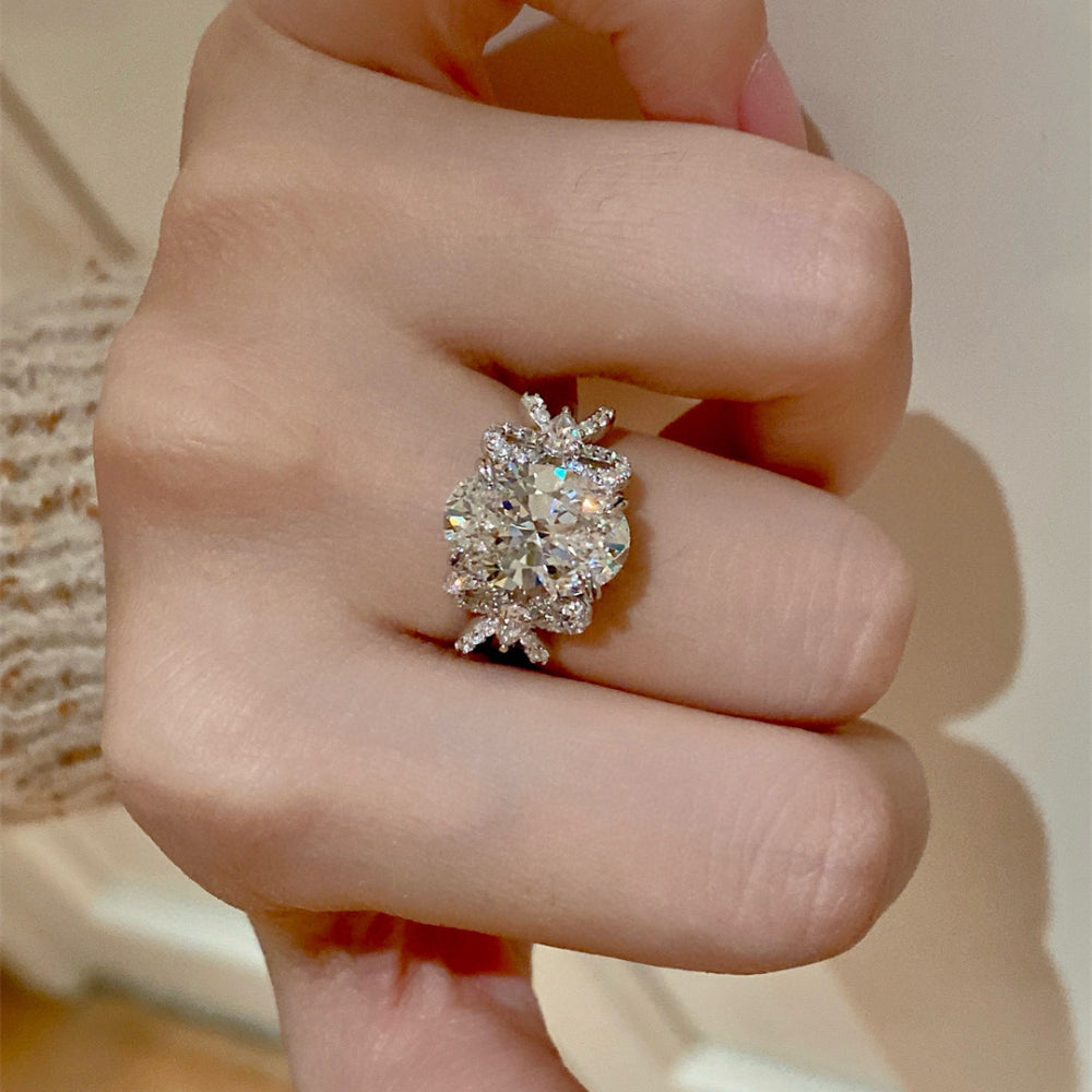 S925 Silver Butterfly Egg shaped Diamond Ring