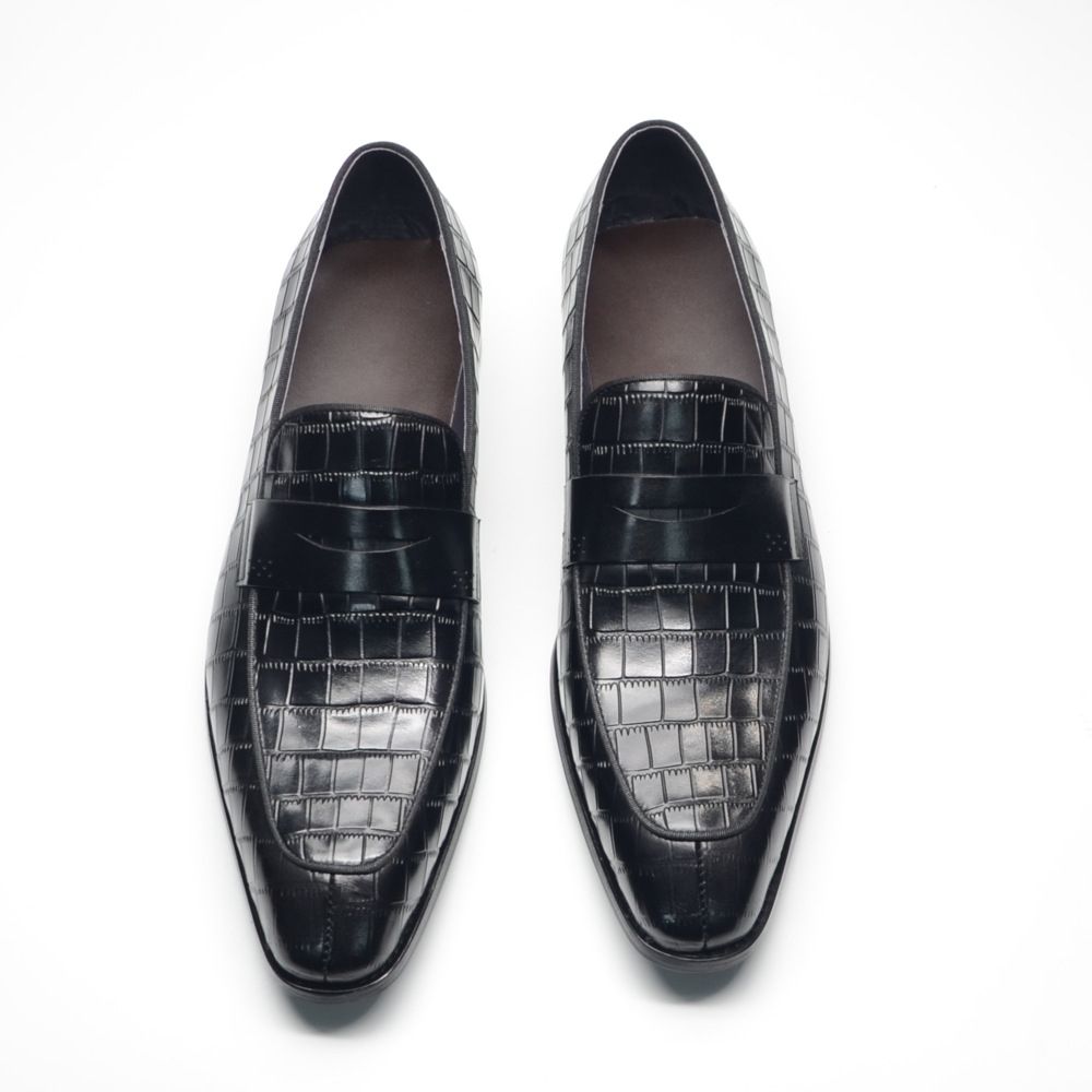 Black business crocodile pattern men's loafers
