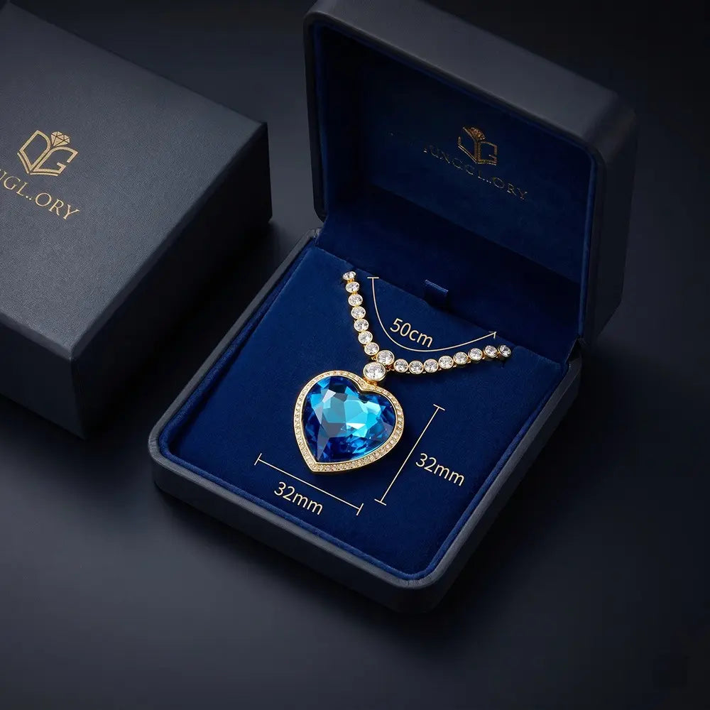 Ensemble de collier élégant en cristal autrichien « Cœur de l'Océan » bleu classique, ensemble de quatre pièces