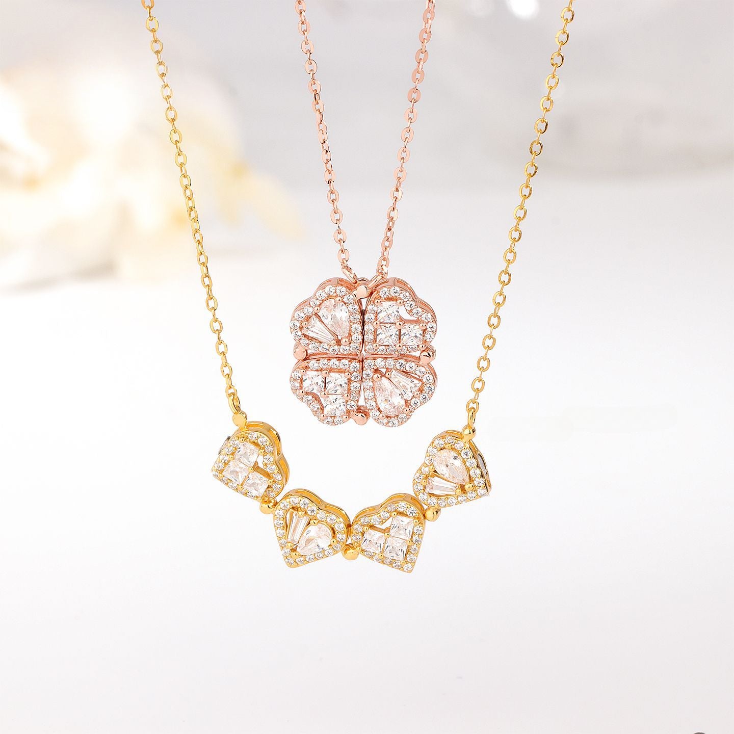 S925 Sterling Silver Zircon Love Clover Necklace