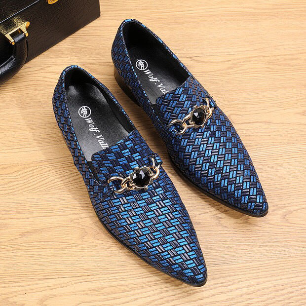 Original leather woven printed loafers men's pointed formal leather shoes