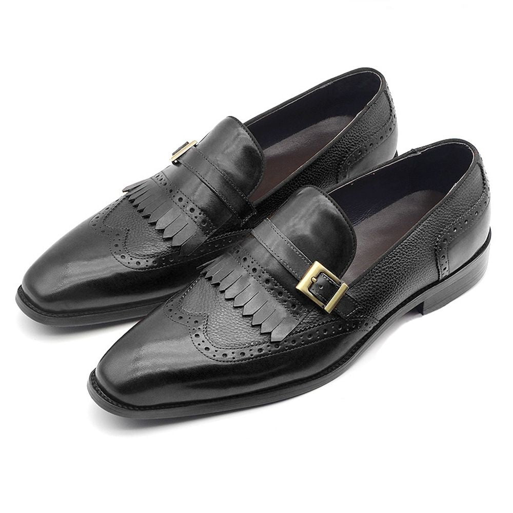 Brock carved retro loafers British fringed men's leather shoes