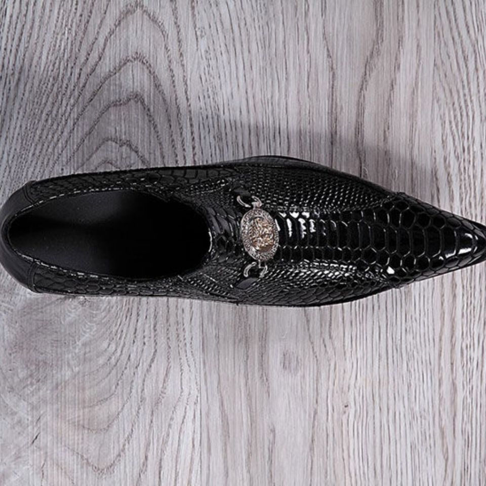Personalized snake pattern high-heeled loafers men's bar nightclub leather shoes