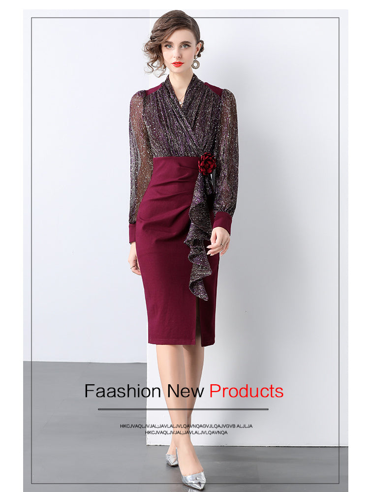 Rotes elegantes Retro-Slim-Fit-Kleid