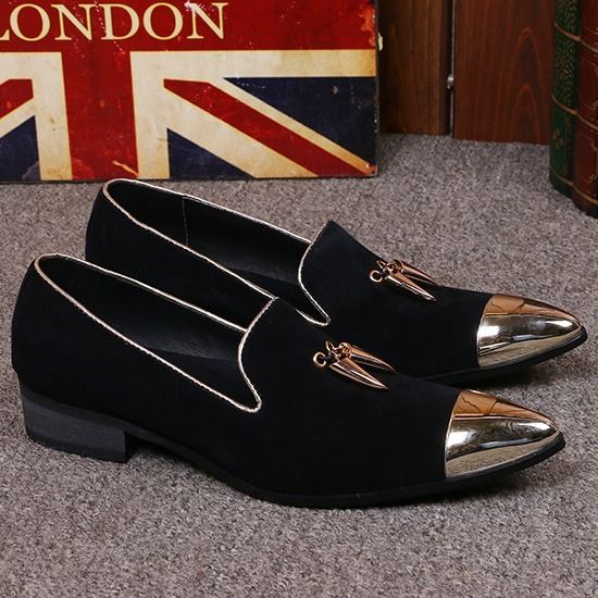 Fashion tassel anti-velvet loafers black pointed men's leather shoes