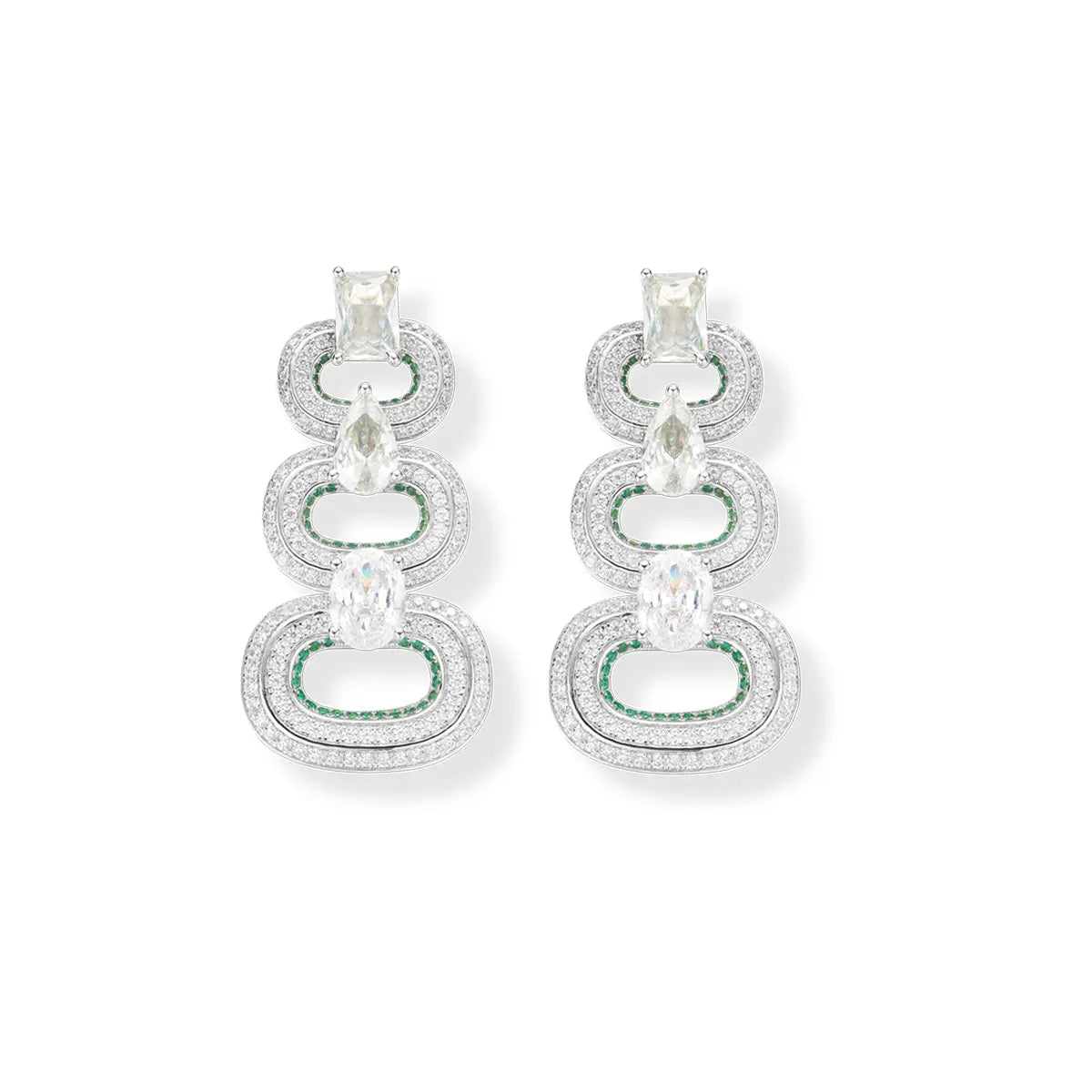 Luxury Oval Chain Diamond-Inspired Jewelry Set Necklace Earrings Elegant Statement Set for Women