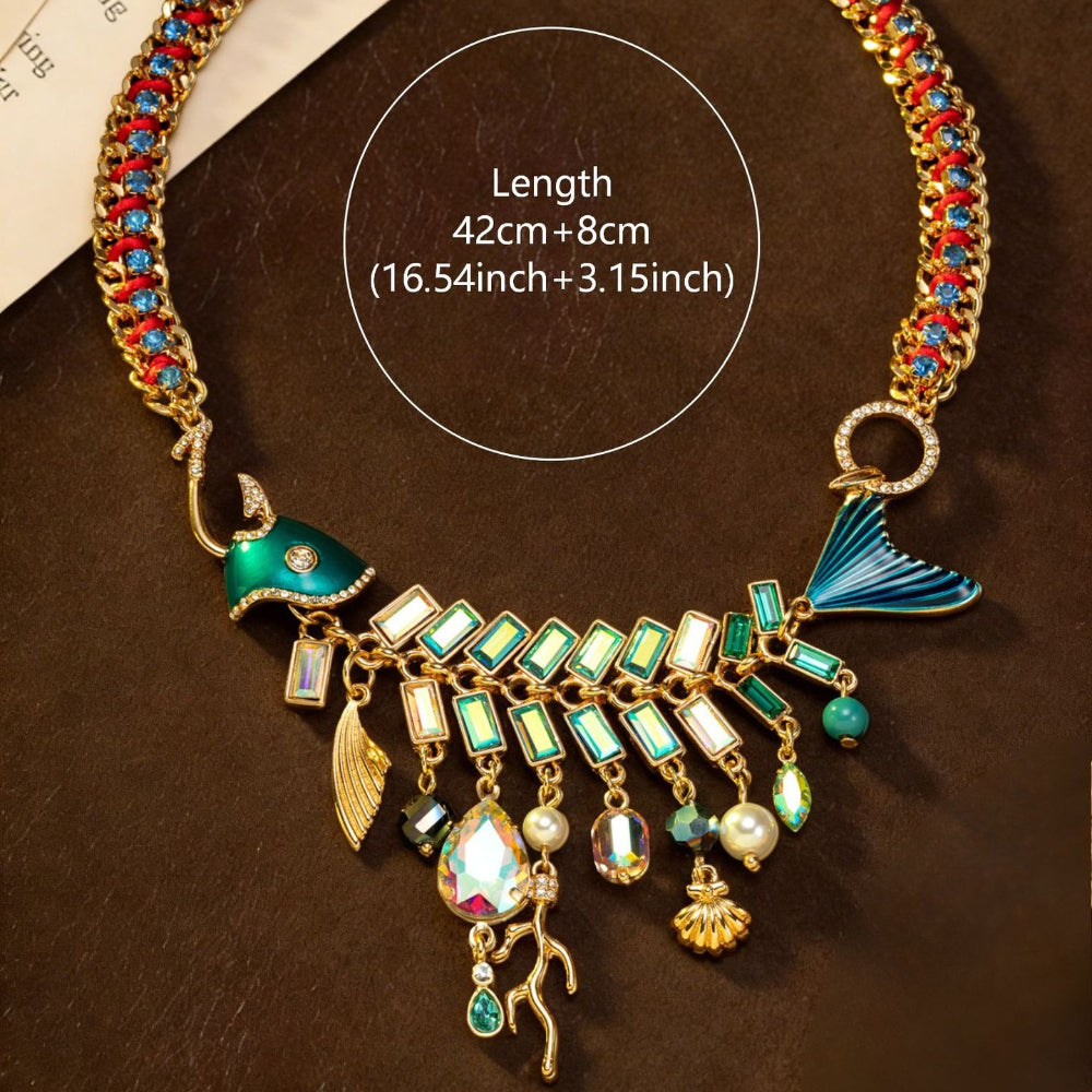 Medieval Heavy Industry Fish Bone Tassel Diamond Necklace