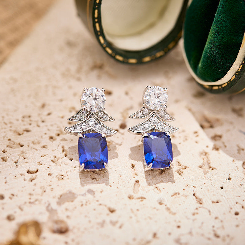Blue Sapphire Crystal Necklace and Earrings Set Luxury Jewelry for Women Elegant Party Set