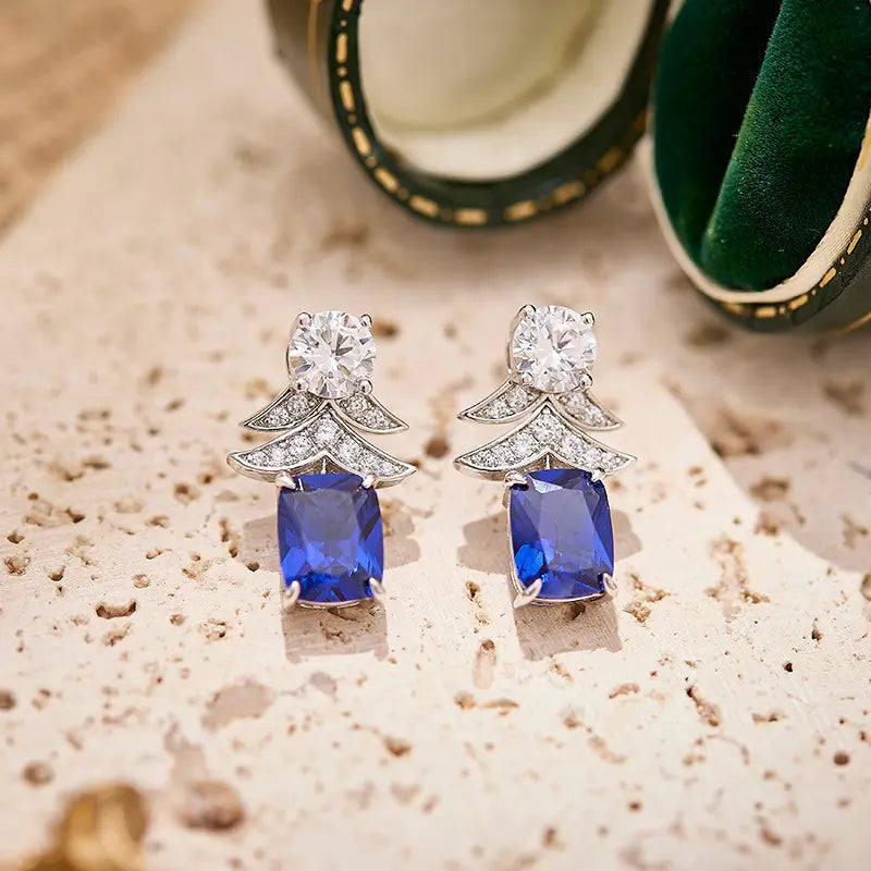 Blue Sapphire Crystal Necklace and Earrings Set Luxury Jewelry for Women Elegant Party Set
