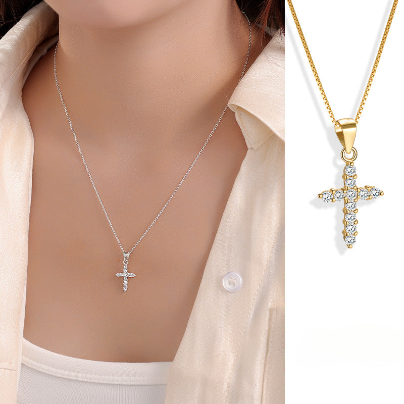 S925 Sterling Silver Fashion Gold Plated Diamond Cross Pendant