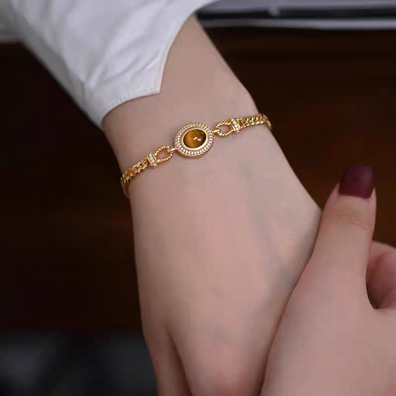 S925 Sterling Silver Tiger's Eye Retro Bracelet