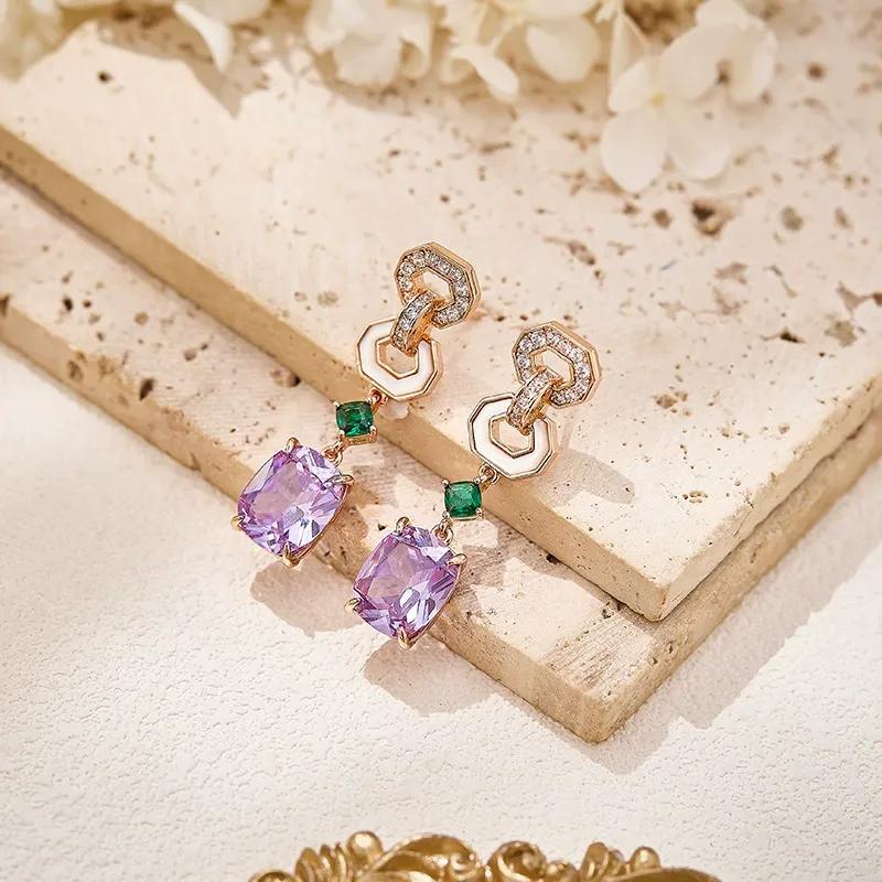 Luxury Rose Gold Geometric Crystal Necklace and Earrings Set for Women
