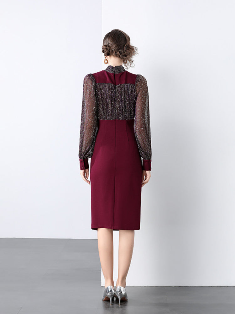 Rotes elegantes Retro-Slim-Fit-Kleid