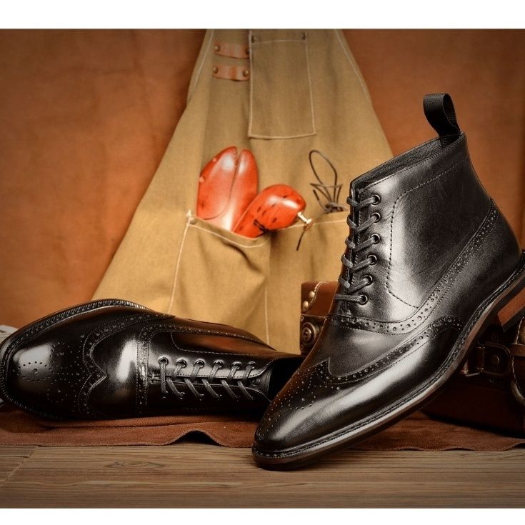 Vintage poliert gravierte Martin Stiefel Herren Echtlederstiefel