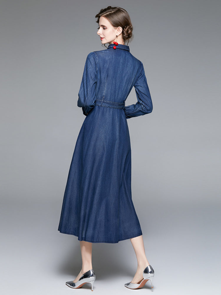 Vintage embroidered waist denim dress