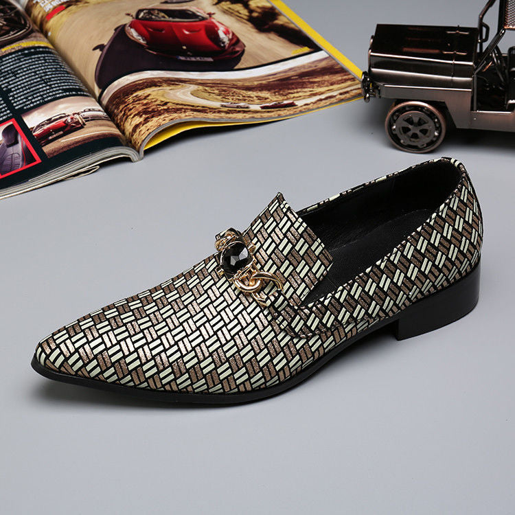 Original leather woven printed loafers men's pointed formal leather shoes