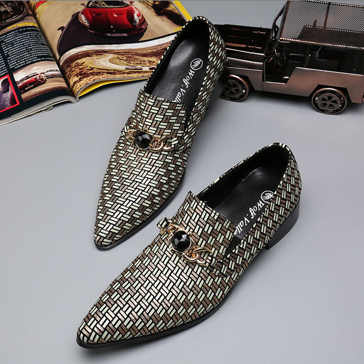Original leather woven printed loafers men's pointed formal leather shoes