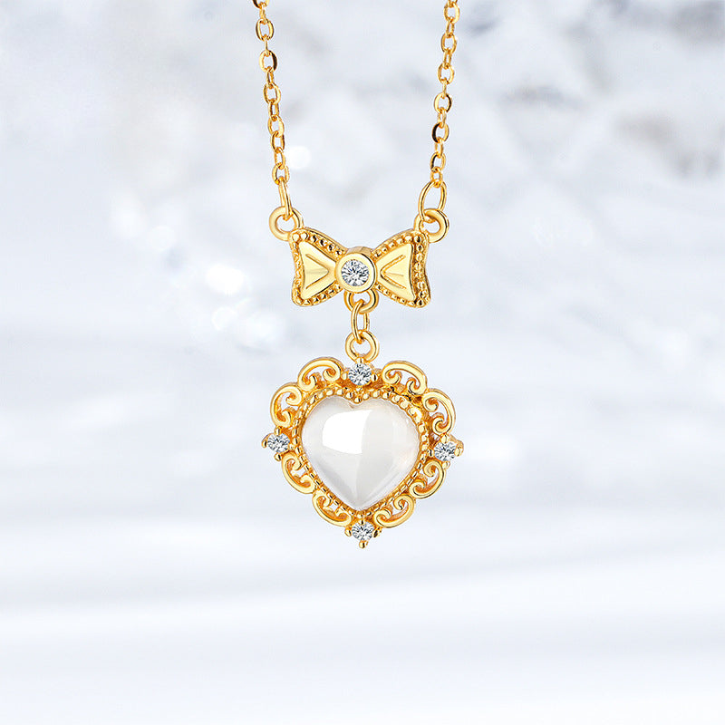 S925 Sterling Silver Chalcedony Love Necklace
