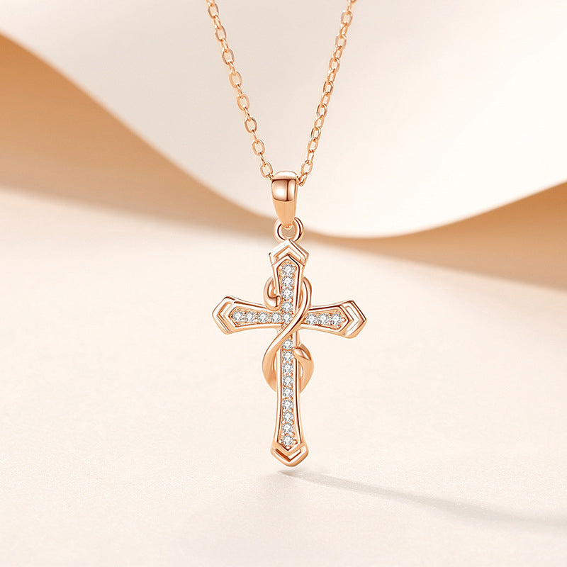 S925 Sterling Silver 8 Character Wrapped Cross Necklace