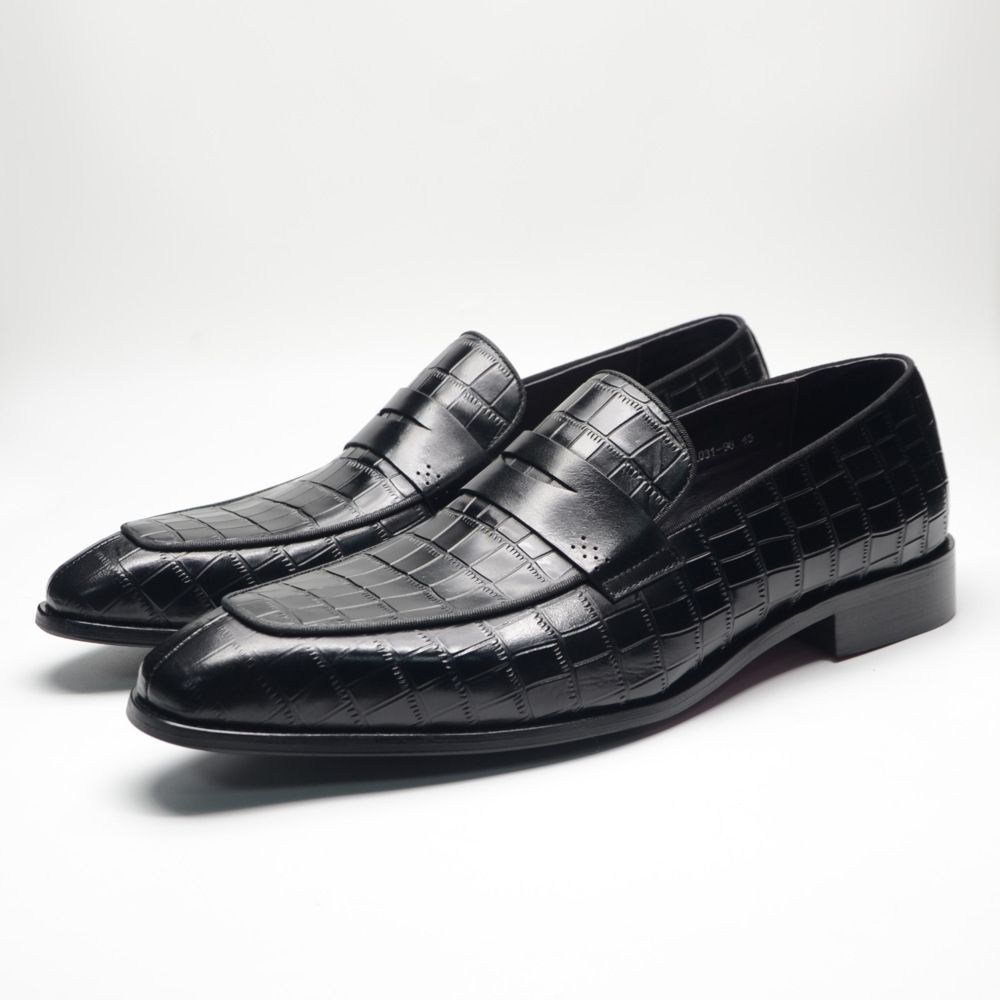 Black business crocodile pattern men's loafers