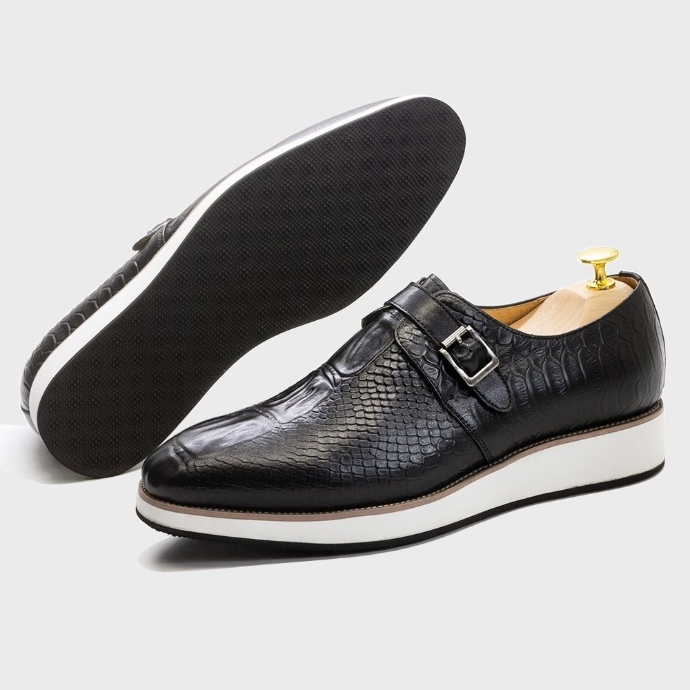 Fashion Snake Leather Pointed Loafers Men's Buckle Casual Leather Shoes