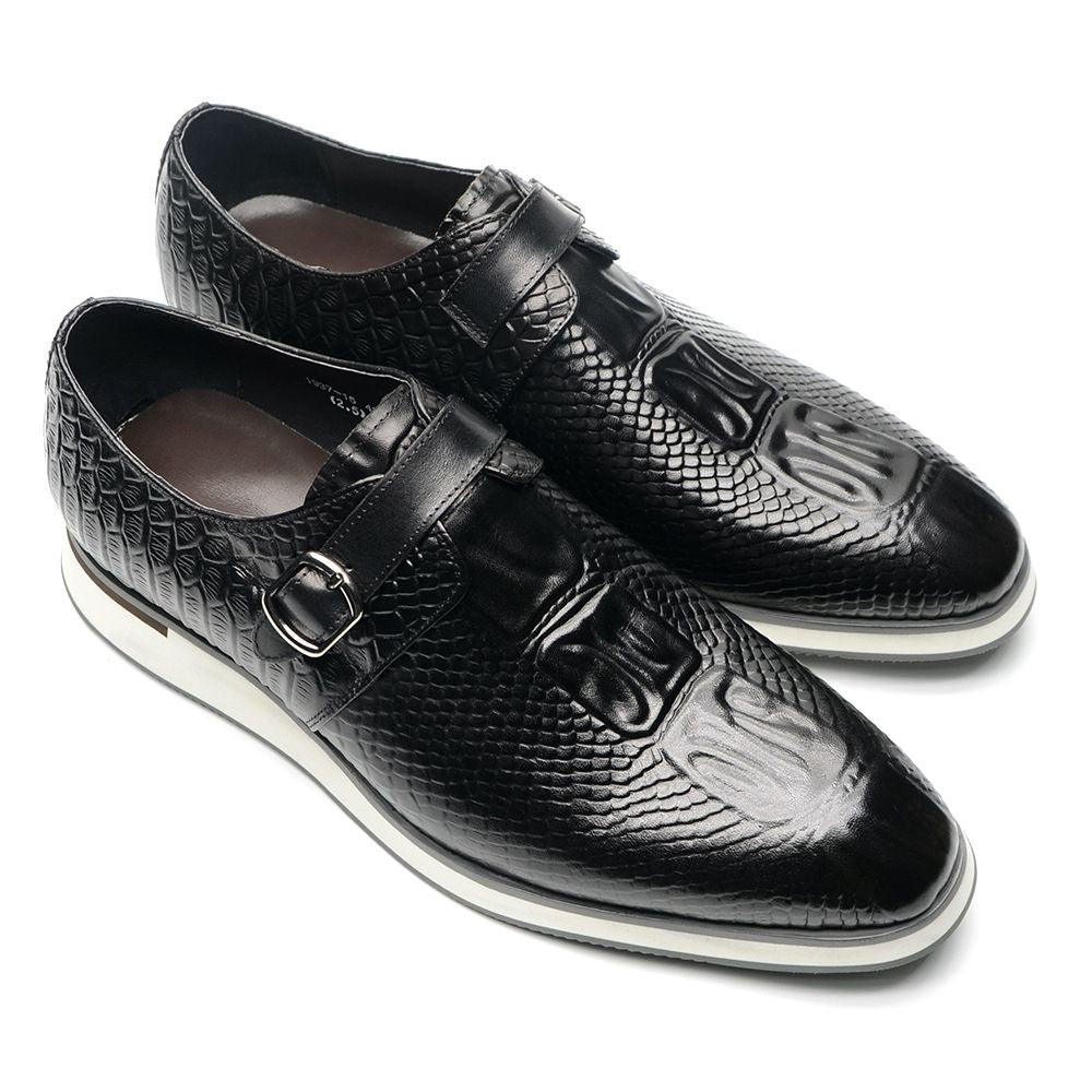 Fashion Snake Leather Pointed Loafers Men's Buckle Casual Leather Shoes