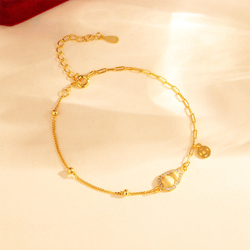 S925 sterling silver retro gourd brushed bracelet