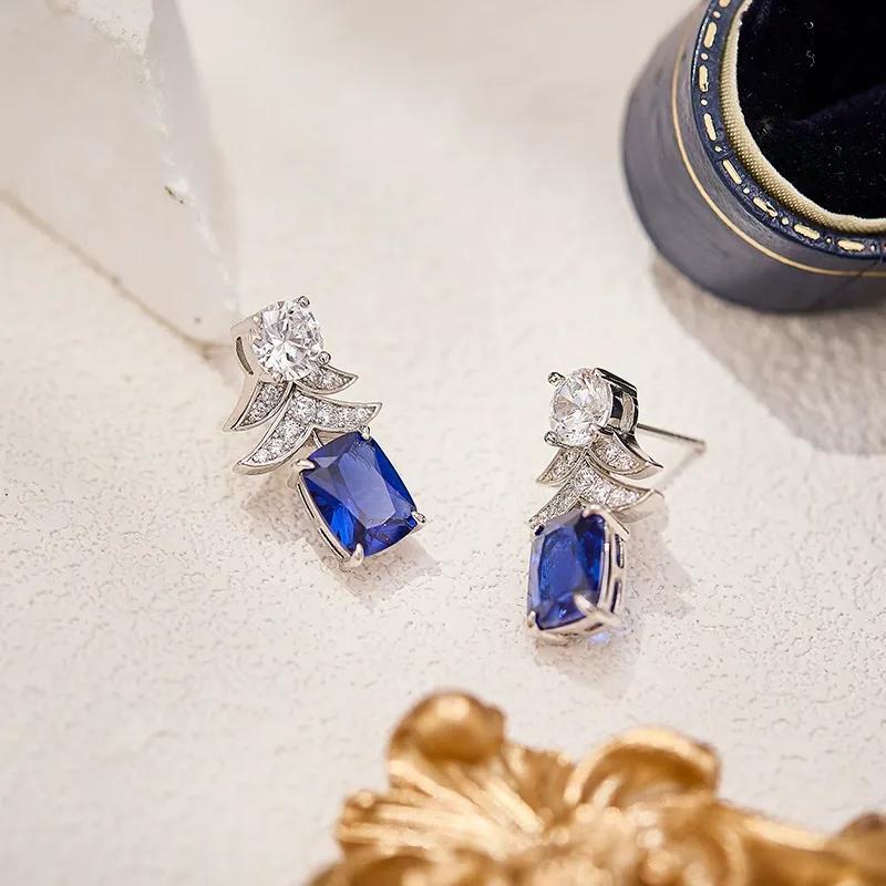 Blue Sapphire Crystal Necklace and Earrings Set Luxury Jewelry for Women Elegant Party Set