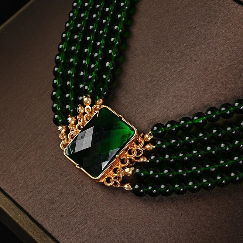 Green Crystal Multi-layer Stacked Necklace Set