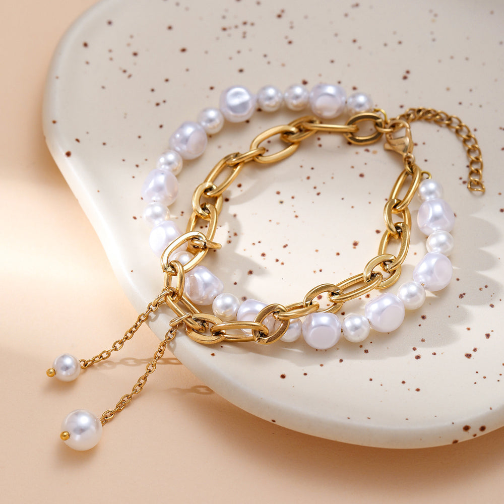 Fashion stitching pearl titanium steel bracelet