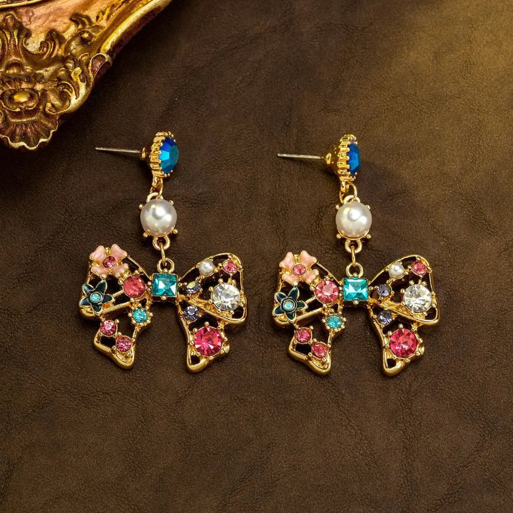 Boucles d'oreilles pendantes de luxe colorées papillon perle pour femmes