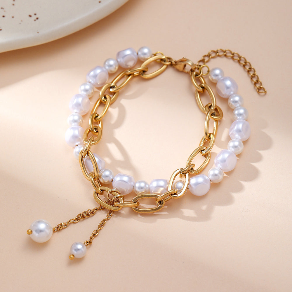Fashion stitching pearl titanium steel bracelet