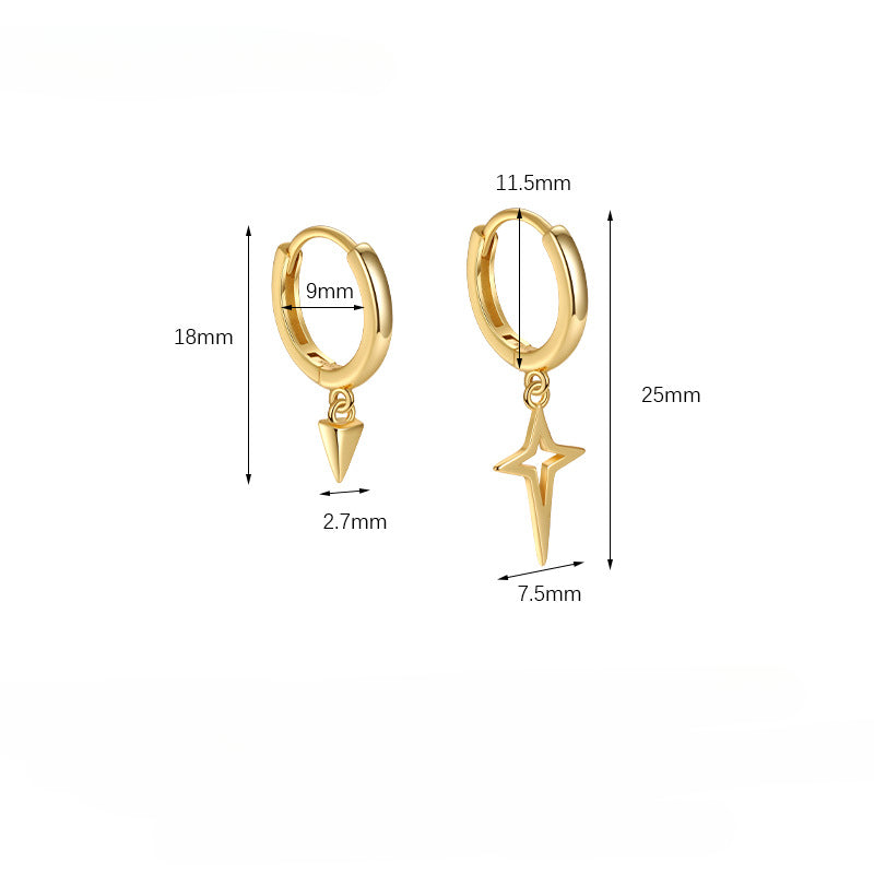 S925 Sterling Silver Conical Cross Asymmetrical Earrings